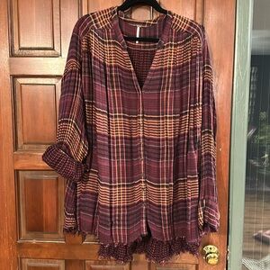Free People flannel plaid button down with pleats